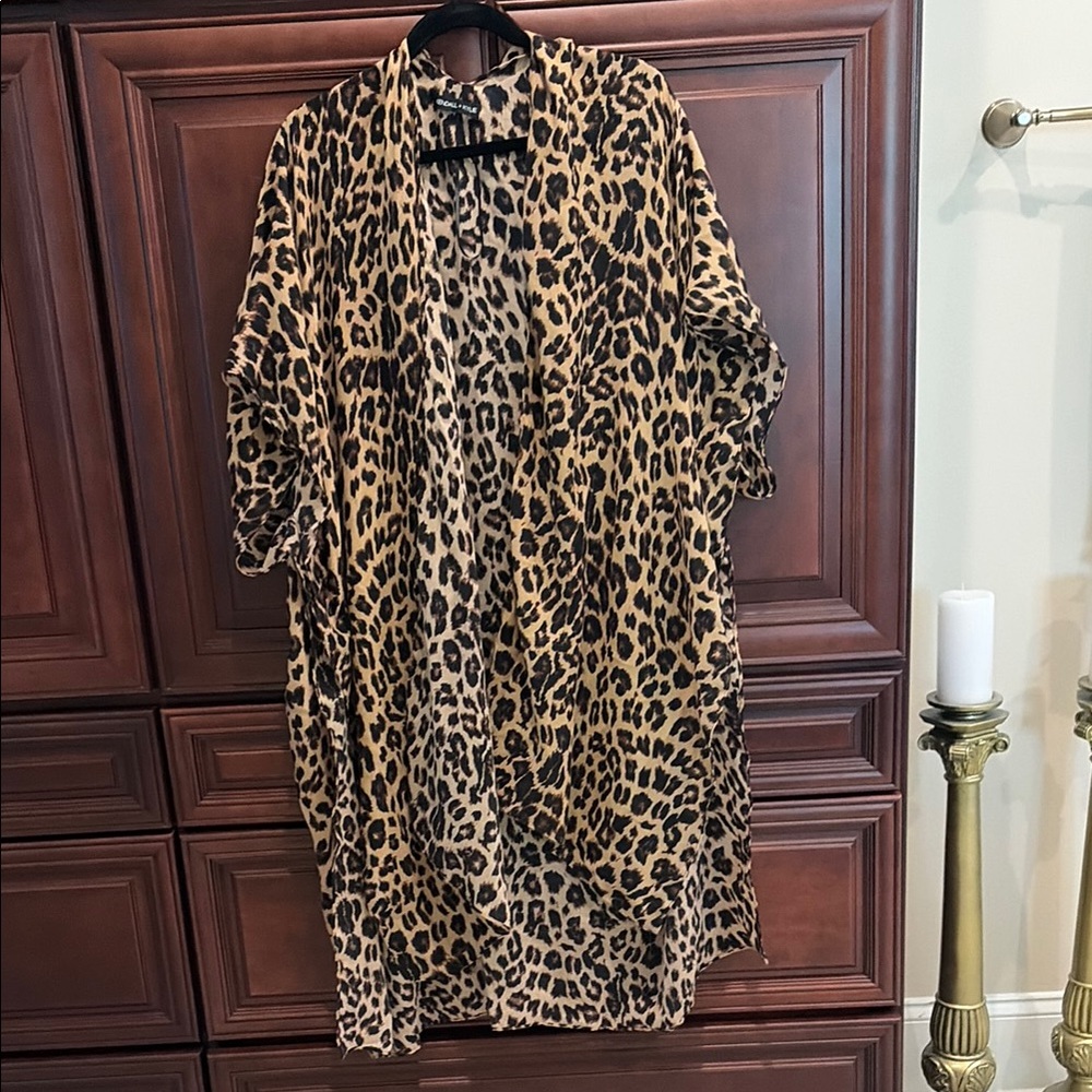 Leopard Print Duster Cardigan - Tan & Black
